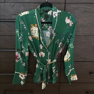 Topshop Green Floral Kimono Style Blouse